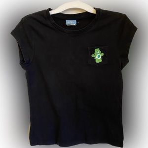 Y2K Care Bears Good Luck Bear Baby Tee Lucky You Clover Print Tiny Pocket 2005